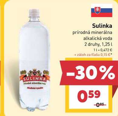 Sulinka prírodná minerálna alkalická voda 2 druhy, 1,25 l