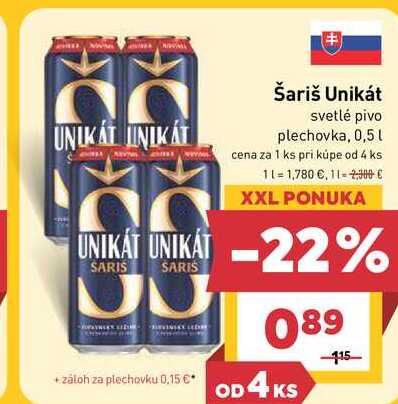 Šariš Unikát svetlé pivo plechovka, 0,5 l