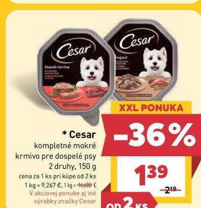 Cesar kompletné mokré krmivo pre dospelé psy 2 druhy, 150 g
