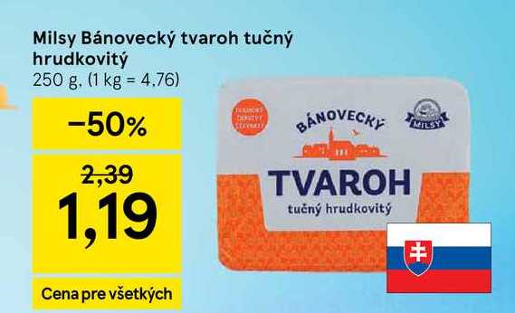 Milsy Bánovecký tvaroh tučný hrudkovitý 250 g