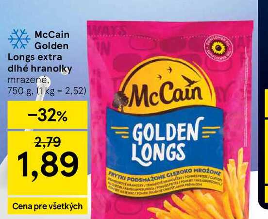 McCain Golden Longs extra dlhé hranolky mrazené 750 g