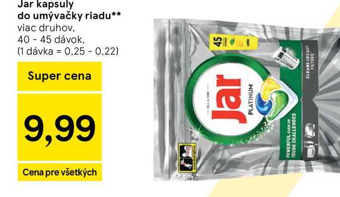 Jar kapsuly do umývačky riadu viac druhov 40 - 45 dávok