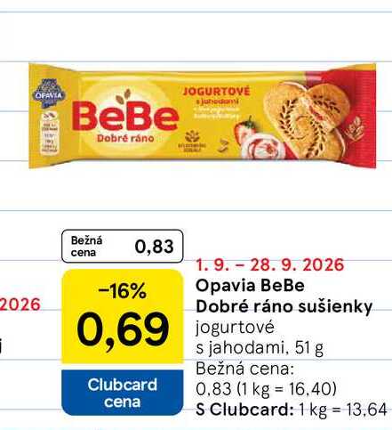 Opavia BeBe Dobré ráno sušienky jogurtové s jahodami, 51 g