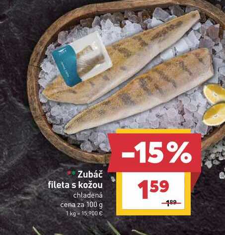 Zubáč fileta s kožou chladená cena za 100 g