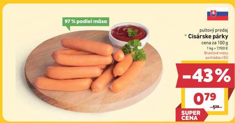 Cisárske párky cena za 100 g