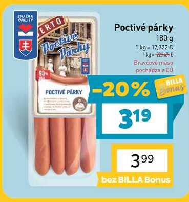Poctivé párky 180 g