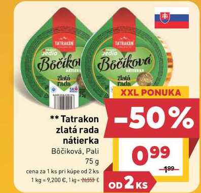 Tatrakon zlatá rada nátierka Bôčiková, Pali 75 g