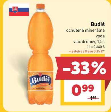 Budiš ochutená minerálna voda viac druhov, 1,5l  v akcii