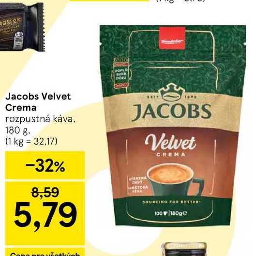 Jacobs Velvet Crema rozpustná káva, 180 g