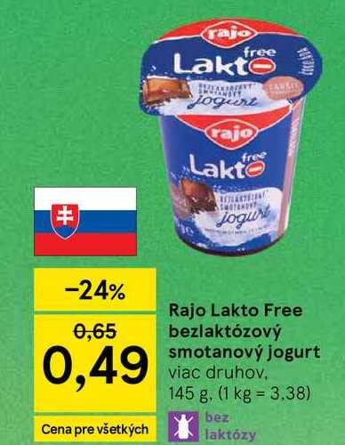 Rajo Lakto Free bezlaktózový smotanový jogurt viac druhov, 145 g