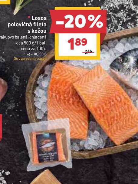Losos polovičná fileta s kožou vákuovo balená, chladená cca 500 g/1 bal.