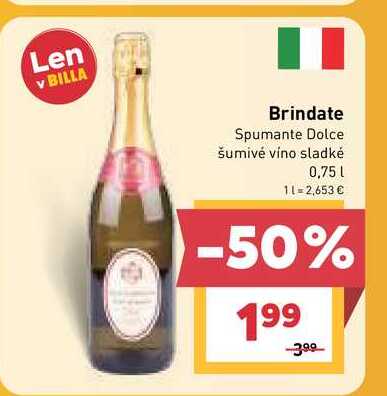 Brindate Spumante Dolce šumivé víno sladké 0,75l