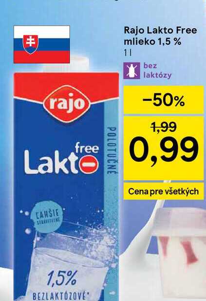 Rajo Lakto Free mlieko 1,5 % 1l
