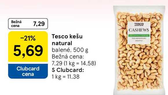 Tesco kešu natural balené, 500 g