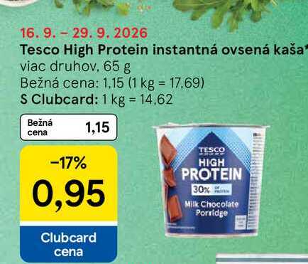 Tesco High Protein instantná ovsená kaša viac druhov, 65 g