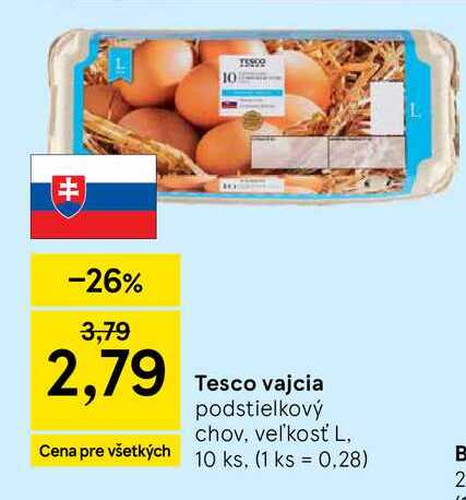 Tesco vajcia podstielkový chov, veľkosť L, 10 ks