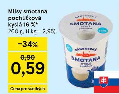Milsy smotana pochúťková kyslá 16 % 200 g