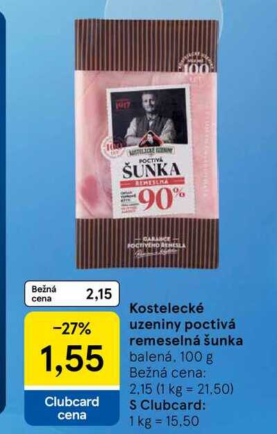 Kostelecké uzeniny poctivá remeselná šunka balená, 100 g 