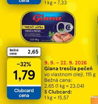 Giana tresčia pečeň vo vlastnom oleji 115 g 
