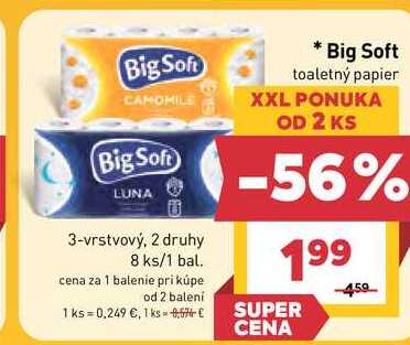 Big Soft toaletný papier 3-vrstvový, 8 ks/1 bal.