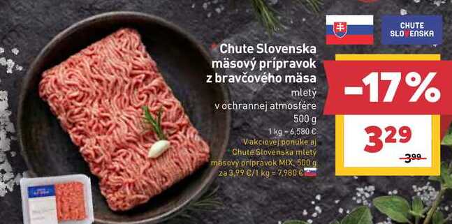 Chute Slovenska mäsový prípravok z bravčového mäsa mletý v ochrannej atmosfére 500 g