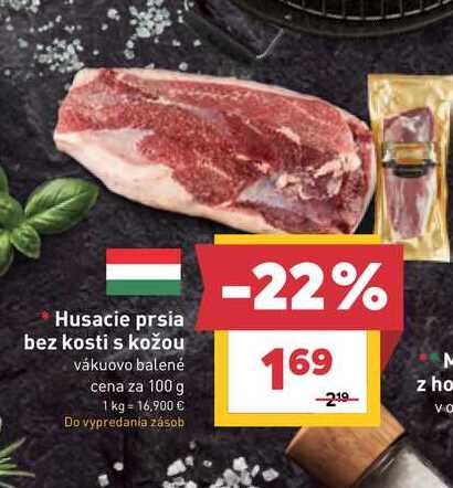 Husacie prsia bez kosti s kožou vákuovo balené cena za 100 g