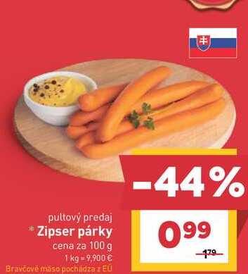 Zipser párky cena za 100 g