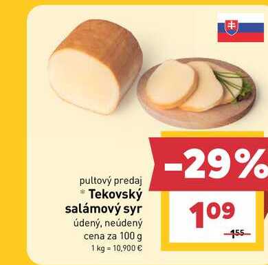 Tekovský salámový syr údený, neúdený cena za 100 g