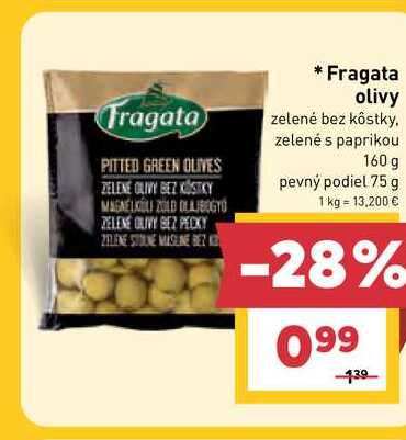 Fragata olivy zelené bez kôstky zelené s paprikou 160 g pevný podiel 75 g