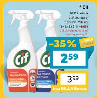 Cif univerzálny čistiaci sprej 2 druhy, 750 ml