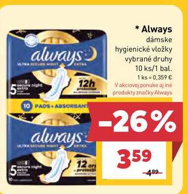 Always dámske hygienické vložky vybrané druhy 10 ks/1 bal.