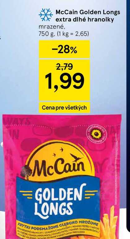 McCain Golden Longs extra dlhé hranolky mrazené, 750 g