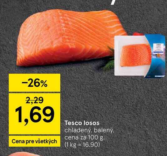 Tesco losos chladený, balený, cena za 100 g