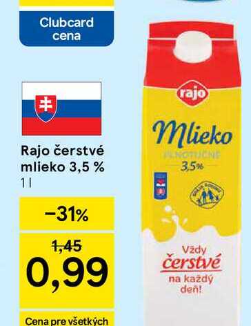 Rajo čerstvé mlieko 3,5 % 1l v akcii