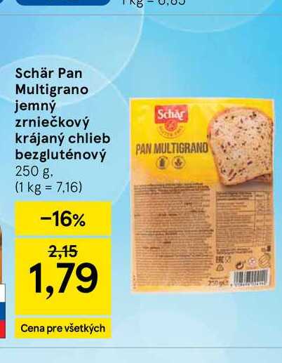Schär Pan Multigrano jemný zrniečkový krájaný chlieb bezgluténový 250 g