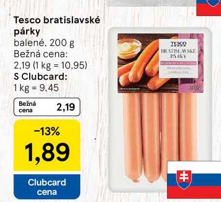 Tesco bratislavské párky balené, 200 g