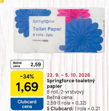 Springforce toaletný papier 8 rolí, 2-vrstvový