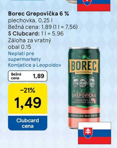 Borec Grepovička 6% plechovka, 0,25l