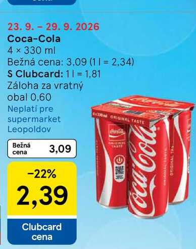 Coca-Cola 4 x 330 ml v akcii