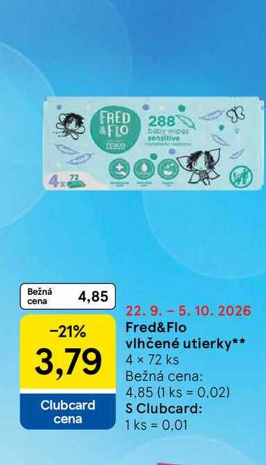 Fred&Flo vlhčené utierky 4 x 72 ks
