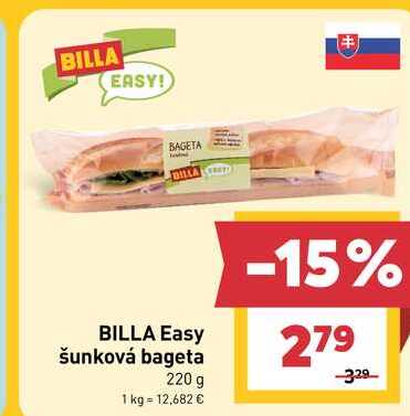 BILLA Easy šunková bageta 220 g