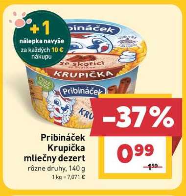 Pribináček Krupička mliečny dezert rôzne druhy, 140 g