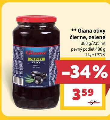 Giana olivy čierne, zelené 880 g/935 ml pevný podiel 400 g