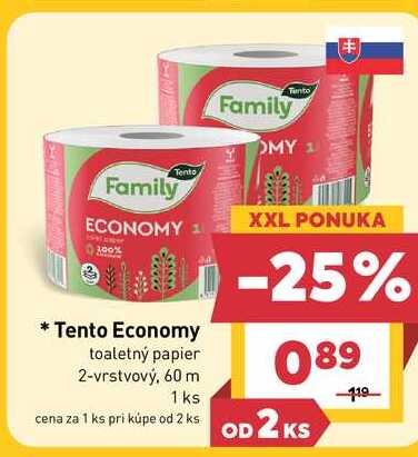 Tento Economy toaletný papier 2-vrstvový, 60 m