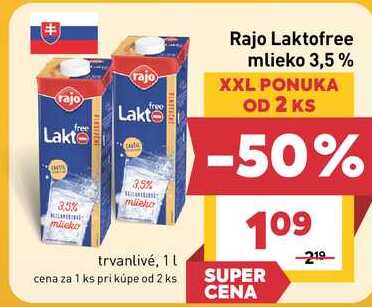 Rajo Laktofree mlieko 3,5% 1l