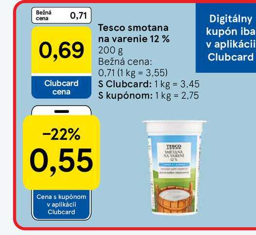 Tesco smotana na varenie 12% 200g v akcii