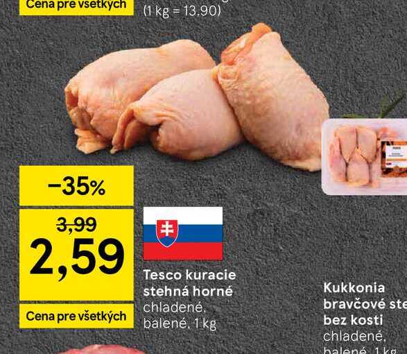 Tesco kuracie stehná horné chladené balené, 1 kg