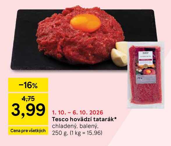 Tesco hovädzí tatarák chladený, balený 250 g
