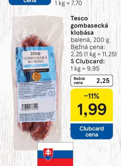 Tesco gombasecká klobása balená, 200 g