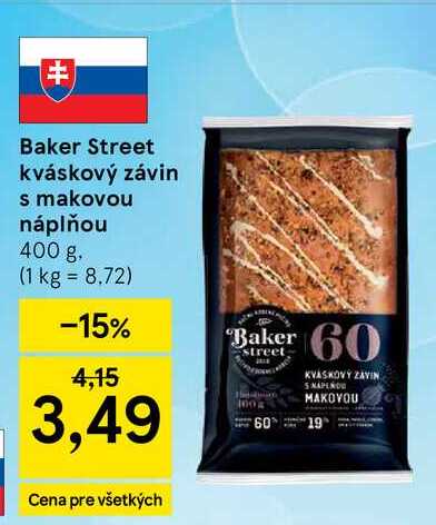 Baker Street kváskový závin s makovou náplňou 400 g